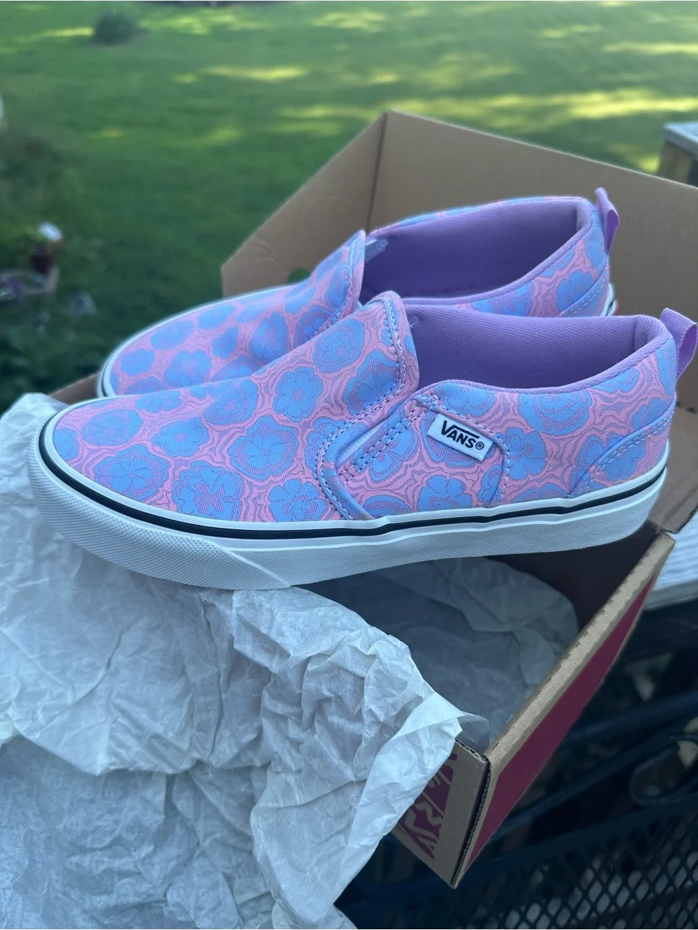 Vans Kids Slip-On Floral Canvas Sneakers - Pink & Blue